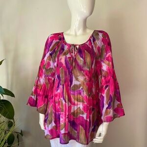 sunny leight pleated Floral Pink and Brown Women's Top tunic